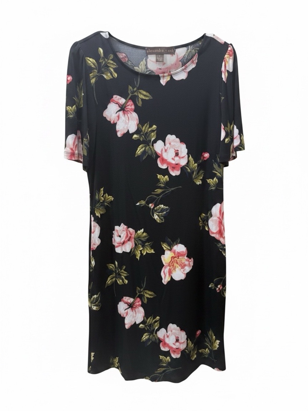 Alexandra + Oak Black Midi Dress with Pink Floral Print